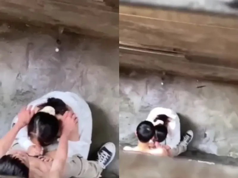 Quay lén nữ học sinh bú cậu bé anh người yêu ở khe nhà